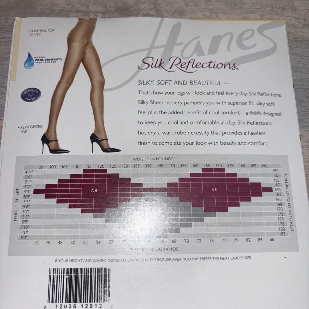 Pantyhose Hanes Sheer Silk Reflections Control Top Cool Comfort‎ Sz EF Jet Black